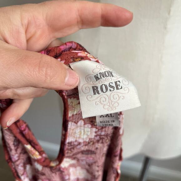 Knox Rose Floral Boho Tiered Midi Dress XXL 100% Rayon Pink Burgundy - Picture 6 of 10